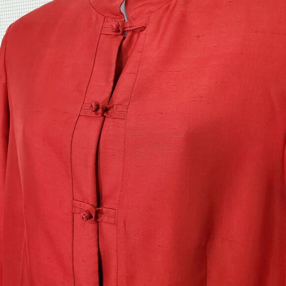 Jennifer West Blazer Jacket 6 Red Silk Asian Knot Closure Mandarin Collar Lined - Picture 5 of 11